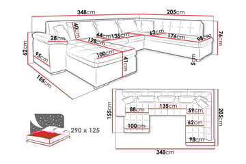Dynir Soffa med Divan och Schäslong 4-sits - Vit/Grå - Products - Möbler - Soffa - Divansoffa & schäslongsoffa - 4 sits soffa med divan