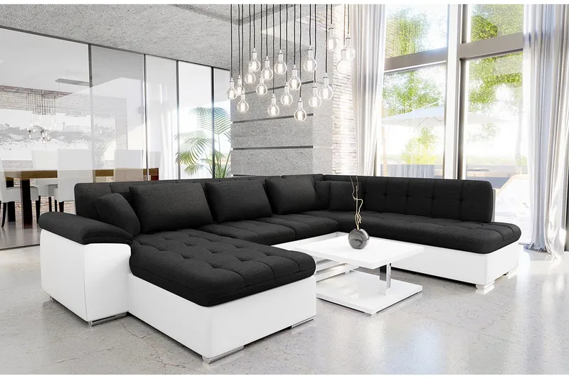 Dynir Soffa med Divan och Schäslong 4-sits - Vit/Svart - Products - Möbler - Soffa - Divansoffa & schäslongsoffa - 4 sits soffa med divan