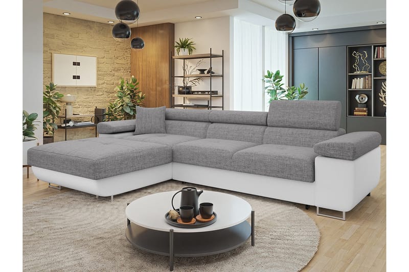 Gabina Soffa med Divan 3-sits - Grå/Vit - Products - Möbler - Soffa - Divansoffa & schäslongsoffa - 3 sits soffa med divan