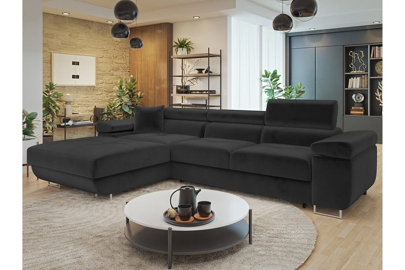 Gabina Soffa med Divan 3-sits - Svart - Products - Möbler - Soffa - Divansoffa & schäslongsoffa - 3 sits soffa med divan