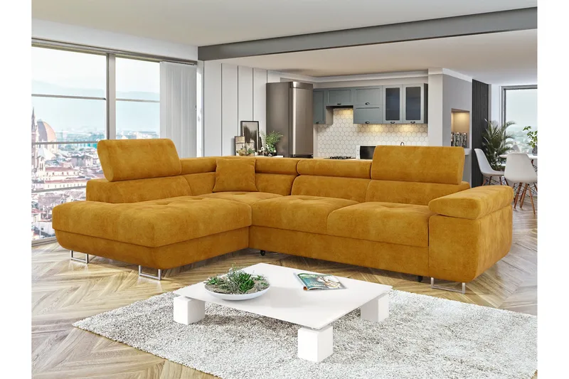 Gabina Soffa med Schäslong 3-sits - Gul - Products - Möbler - Soffa - Divansoffa & schäslongsoffa - 3 sits soffa med divan