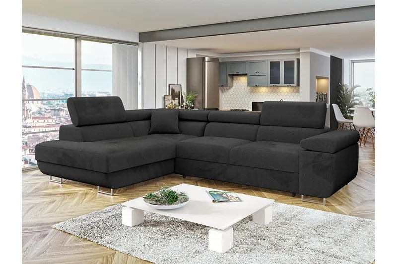 Gabina Soffa med Schäslong 3-sits - Svart - Products - Möbler - Soffa - Divansoffa & schäslongsoffa - 3 sits soffa med divan