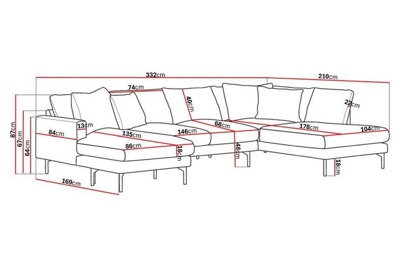 Menard 4-sits Högervänd Stor U-formad Djup Soffa med Divan och Schäslong i Manchester - Grön - Products - Möbler - Soffa - Divansoffa & schäslongsoffa - 4 sits soffa med divan