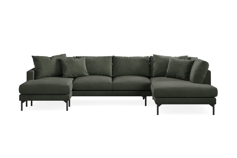 Menard 4-sits Högervänd Stor U-formad Djup Soffa med Divan och Schäslong i Manchester - Mörkgrön - Products - Möbler - Soffa - Divansoffa & schäslongsoffa - 4 sits soffa med divan
