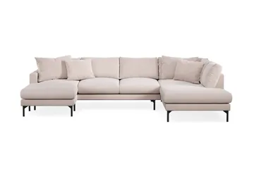 Menard 4-sits Högervänd Stor U-formad Djup Soffa med Divan och Schäslong i Sammet - Beige - Products - Möbler - Soffa - Divansoffa & schäslongsoffa - 4 sits soffa med divan