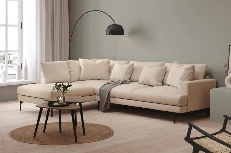 Menard 4-sits Vänsterv änd L-formad Djup Schäslongsoffa i Tyg - Beige - Products - Möbler - Soffa - Divansoffa & schäslongsoffa - 4 sits soffa med divan