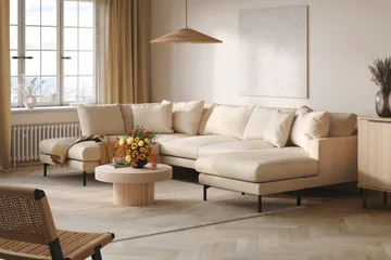 Menard 4-sits Vänstervänd Stor U-formad Djup Large Soffa med Divan och Schäslong i Manchester - Beige - Products - Möbler - Soffa - Divansoffa & schäslongsoffa - 4 sits soffa med divan