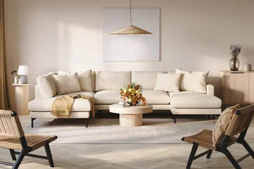 Menard 4-sits Vänstervänd Stor U-formad Djup Large Soffa med Divan och Schäslong i Manchester - Beige - Products - Möbler - Soffa - Divansoffa & schäslongsoffa - 4 sits soffa med divan