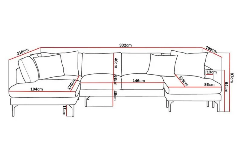Menard 4-sits Vänstervänd Stor U-formad Djup Soffa med Divan och Schäslong i Manchester - Mörkgrön - Products - Möbler - Soffa - Divansoffa & schäslongsoffa - 4 sits soffa med divan