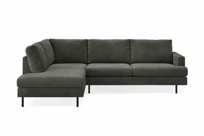 Menard Compact 4-sits Vänstervänd L-formad Schäslongsoffa i Manchester, Mörkgrön