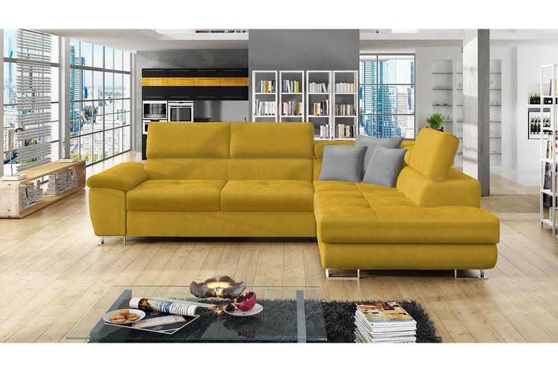 Reginia Soffa med Schäslong 3-sits - Gul/Ljusgrå - Products - Möbler - Soffa - Divansoffa & schäslongsoffa - 3 sits soffa med divan