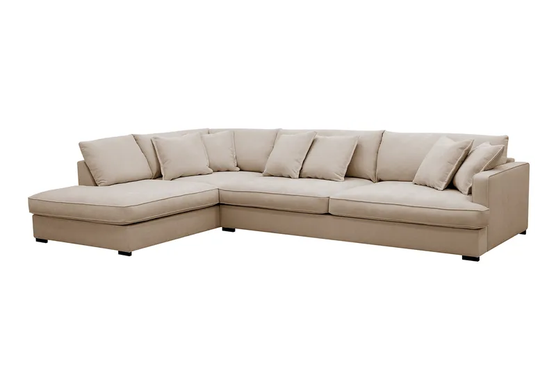 Rossita Lyx 4-sits Extra djup Soffa med Schäslong Vänster - Beige Tyg - Products - Möbler - Soffa - Divansoffa & schäslongsoffa - 4 sits soffa med divan