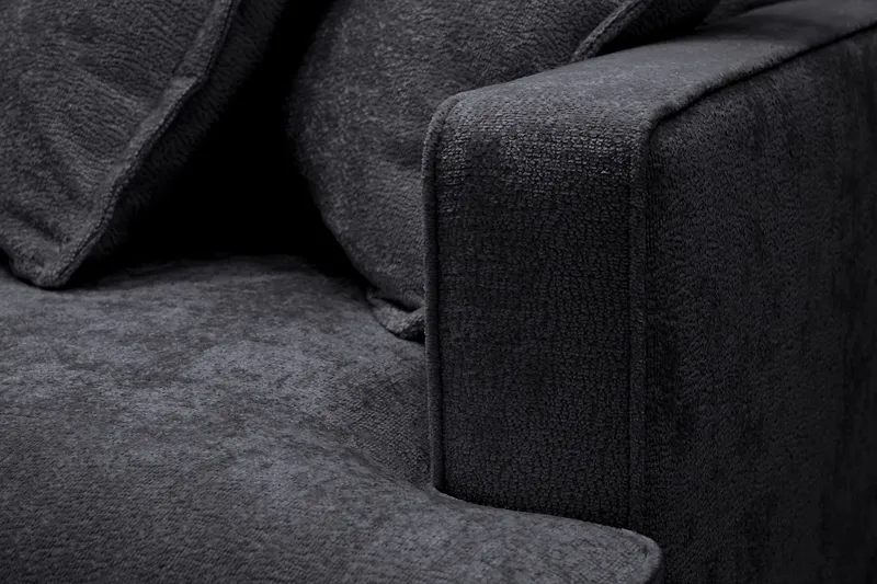 Rossita Lyx 4-sits Extra djup Soffa med Schäslong Vänster - Svart Chenille - Products - Möbler - Soffa - Divansoffa & schäslongsoffa - 4 sits soffa med divan