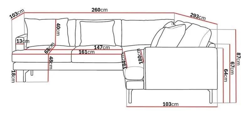 Menard 6-sits Vänstervänd L-formad Hörnsoffa i Tyg - Brun - Products - Möbler - Soffa - Hörnsoffa