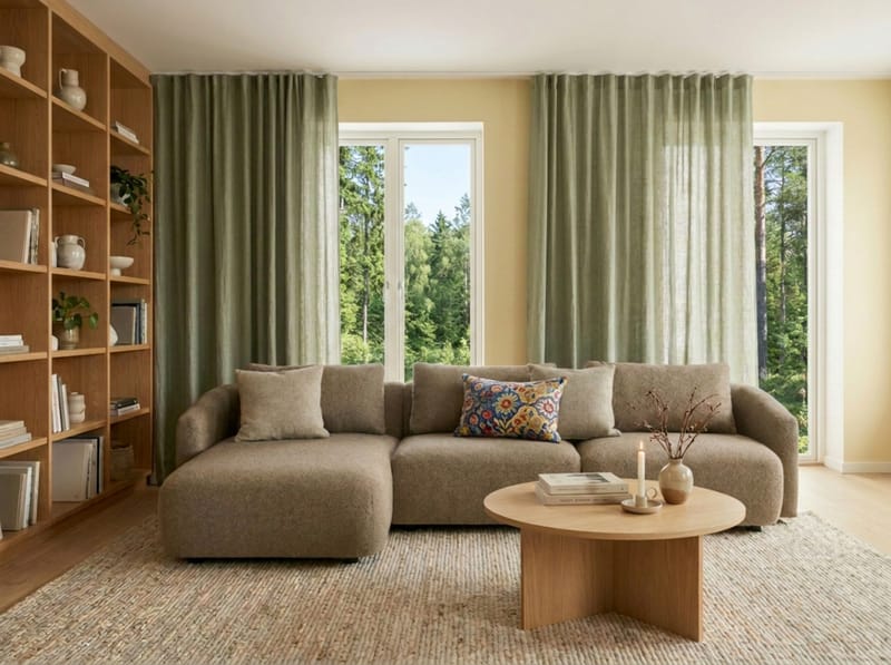 Milano 5-sits Rundad Vänstervänd L-soffa med Låg Rygg i Brun Boucle - Brun - Products - Möbler - Soffa - Divansoffa & schäslongsoffa