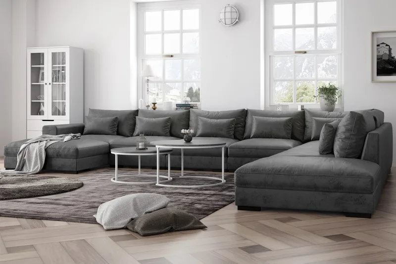 Dubai Stor U-modulsoffa Large med Divan Höger Sammet Extra Djup - Mörkgrå - Products - Möbler - Soffa - Modulsoffa - Komplett modulsoffa
