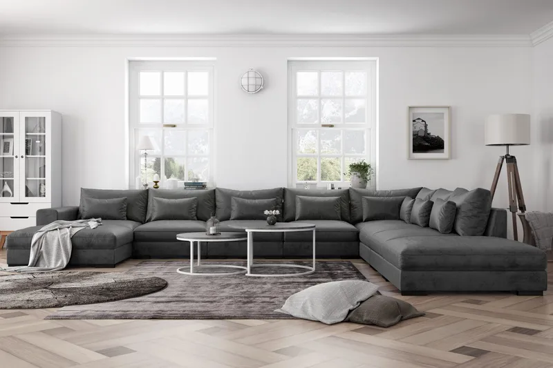 Dubai Stor U-modulsoffa Large med Divan Höger Sammet - Mörkgrå - Products - Möbler - Soffa - Modulsoffa - Komplett modulsoffa