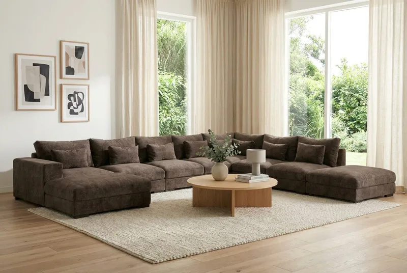Dubai U-modulsoffa Large med Divan Vänster Extra Djup i Chenille - Mörkbrun - Products - Möbler - Soffa - Modulsoffa - Komplett modulsoffa