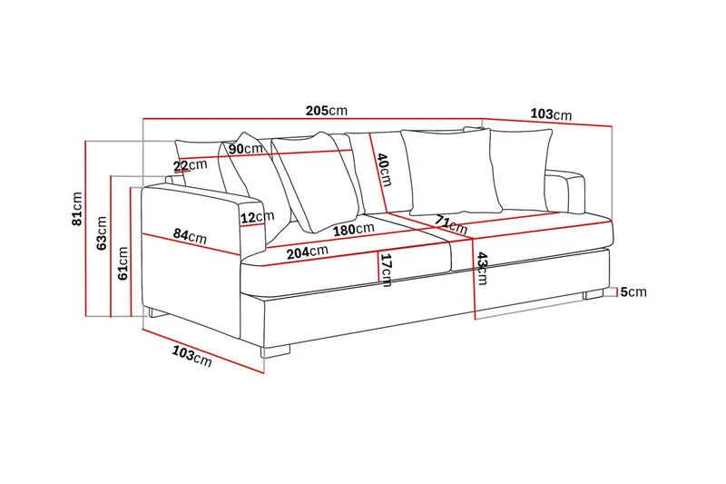 Rossita 3-sits Djup Soffa i Tyg - Brun - Products - Möbler - Soffa - 3 sits soffa