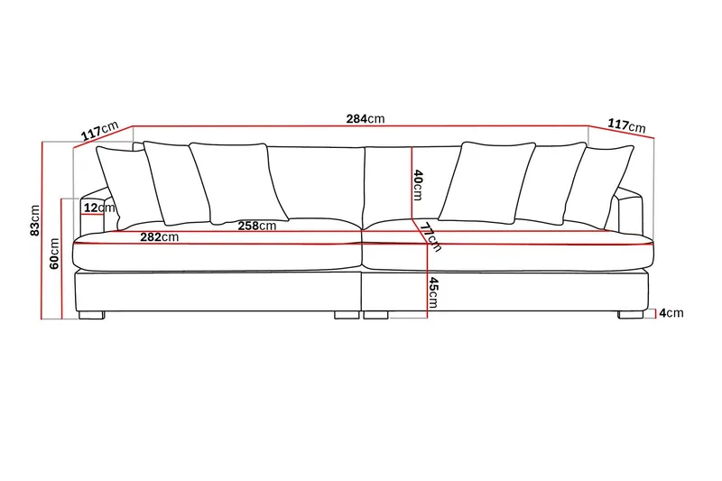 Rossita Lyx 4-sits Extra djup Soffa i Chenille - Grå / Beige - Products - Möbler - Soffa - 4 sits soffa