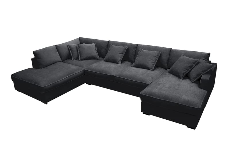 Rossita Lyx 5-sits Högervänd U-formad Extra djup Soffa med Divan och Schäslong i Chenille - Svart - Products - Möbler - Soffa - U-soffa
