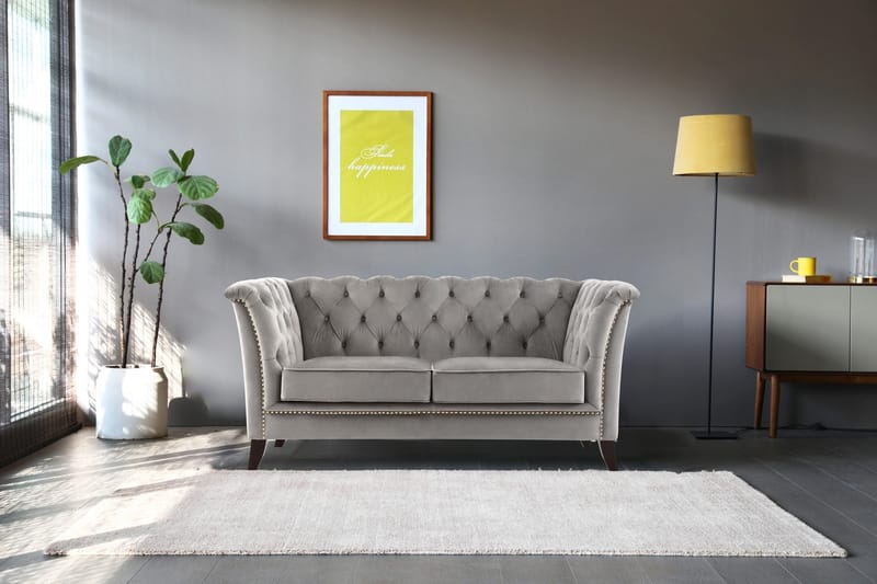 Soffa 2-sits chesterfield grå - Henry - Grå sammet - Products - Möbler - Soffa - Chesterfield soffa