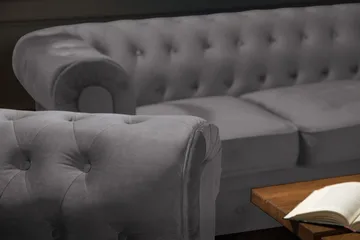 Chesterfield Lyx Soffgrupp 3+2+1 i Sammet - Grå - Products - Möbler - Soffa - Soffgrupp - Chesterfield soffgrupp