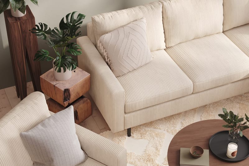 Peppe Soffgrupp 3-sits Vändbar L-formad Divansoffa + Fåtölj + Fotpall i Manchester - Beige - Products - Möbler - Soffa - Soffgrupp