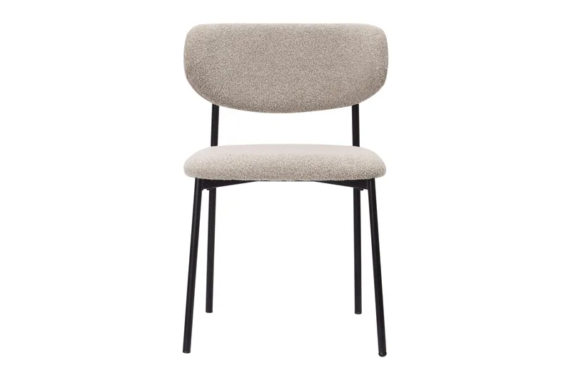 Lucy Matstol, Greige Bouclé / Metallben Svart