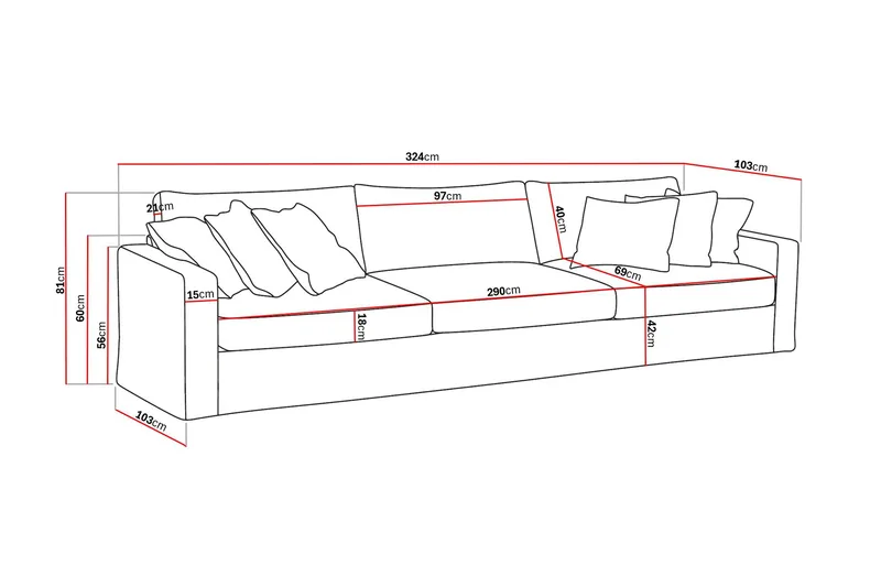 Valencia Extra Djup 5-sits Soffa med avtagbar och tvättbar klädsel - Brun - Products - Möbler - Soffa