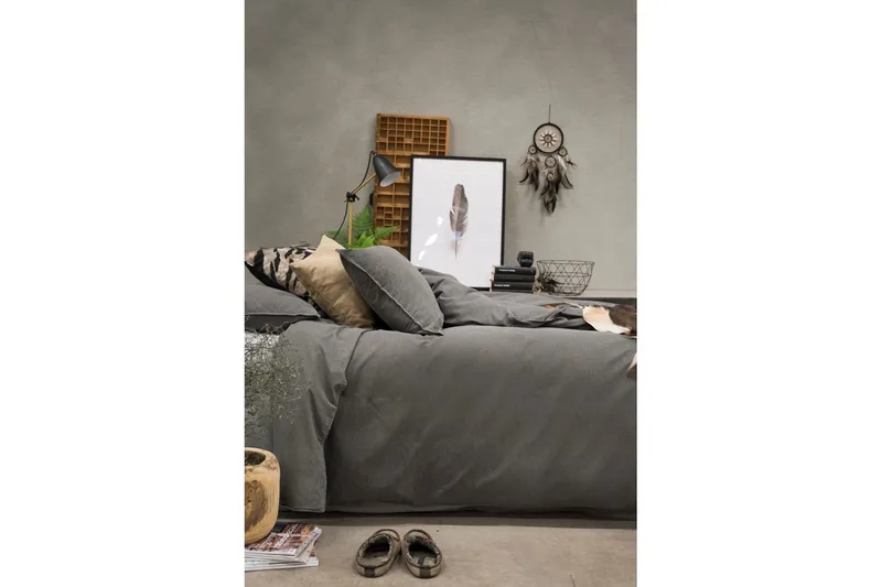 Påslakanset Dubbelsäng 3-Dels Washed - Grå - Products - Textil & mattor - Sängkläder - Bäddset & påslakanset - Påslakanset dubbelsäng