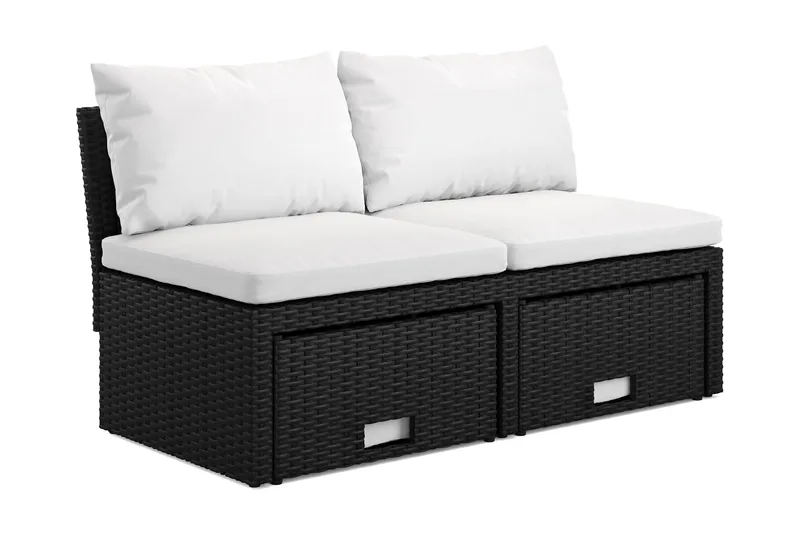 Bahamas Liten Balkongsoffa med dynor och pallar i konstrotting - Svart - Products - Utemöbler & utemiljö - Balkong & altan - Balkongmöbler - Balkongsoffa