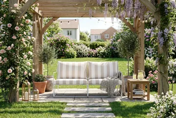 Usteryd 2 sits Loungesoffa - Beige/Striped - Products - Utemöbler & utemiljö - Balkong & altan - Balkongmöbler - Balkongsoffa