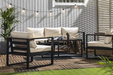 Aspvik Soffgrupp - Svart / Gråa dynor - Products - Utemöbler & utemiljö - Loungemöbler - Loungeset & loungegrupp