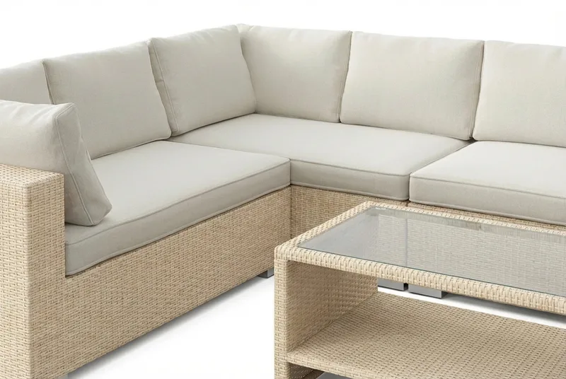 Bahamas L-formad utesoffa höger, 7-sits med bord och hylla - Beige - Products - Utemöbler & utemiljö - Loungemöbler - Loungeset & loungegrupp