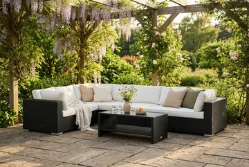 Bahamas L-formad utesoffa höger, 7-sits med bord och hylla - Svart - Products - Utemöbler & utemiljö - Loungemöbler - Loungeset & loungegrupp