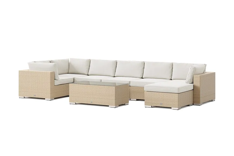 Bahamas U-formad utomhus loungegrupp 7-sits med vändbar divan och bord - Beige - Products - Utemöbler & utemiljö - Loungemöbler - Loungeset & loungegrupp