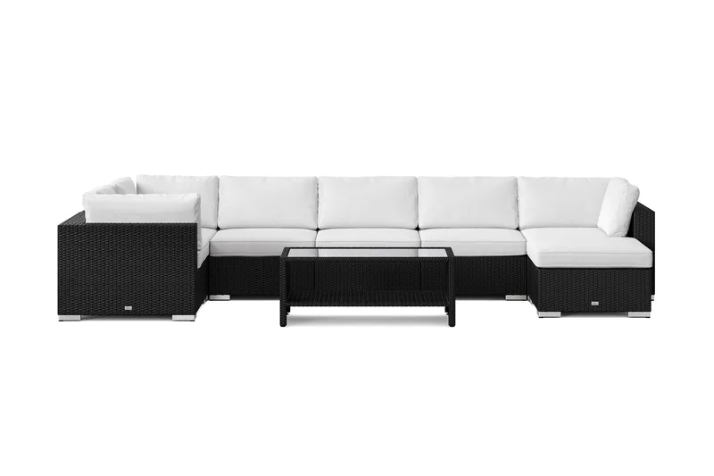 Bahamas U-formad utomhus loungegrupp 7-sits med vändbar divan och bord med hylla - Svart - Products - Utemöbler & utemiljö - Loungemöbler - Loungeset & loungegrupp