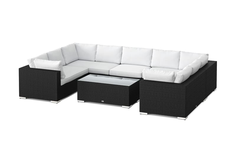 Bahamas U-formad utomhus loungegrupp med stängt avslut, 9-sits med bord - Svart - Products - Utemöbler & utemiljö - Loungemöbler - Loungeset & loungegrupp