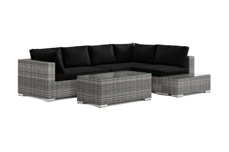 Bahamas utesoffa 5-sits vändbar schäslong med avslut och bord, Grå