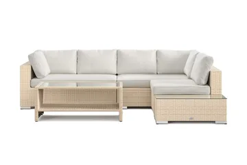 Bahamas utesoffa 5-sits vändbar schäslong med avslut och bord med hylla - Beige - Products - Utemöbler & utemiljö - Loungemöbler - Loungeset & loungegrupp