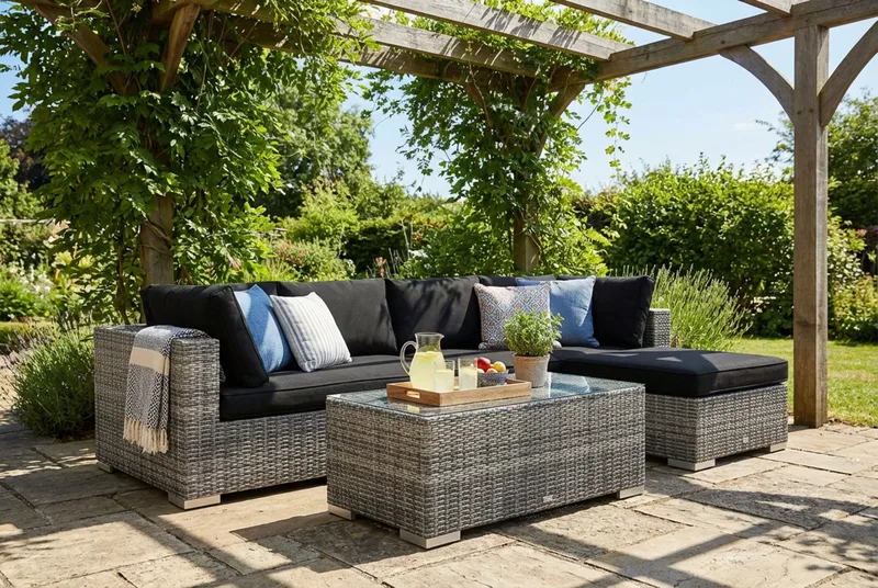 Bahamas utomhus divansoffa 5-sits med vändbar divan och bord - Grå - Products - Utemöbler & utemiljö - Loungemöbler - Loungeset & loungegrupp