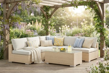 Bahamas utomhus hörnsoffa 5-sits vändbar med öppet avslut och bord - Beige - Products - Utemöbler & utemiljö - Loungemöbler - Loungeset & loungegrupp