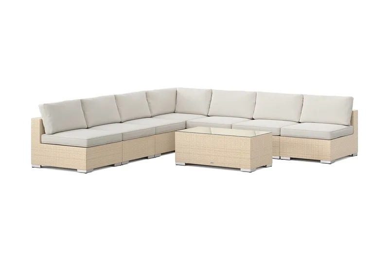 Bahamas utomhus hörnsoffa 7-sits vändbar med öppet avslut och bord, Beige