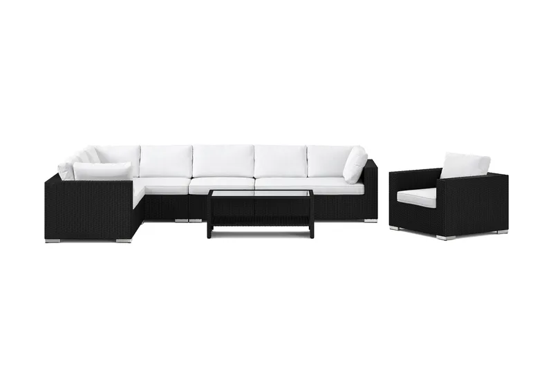Bahamas utomhus L-soffa höger 8-sits med fåtölj och bord med hylla - Svart - Products - Utemöbler & utemiljö - Loungemöbler - Loungeset & loungegrupp