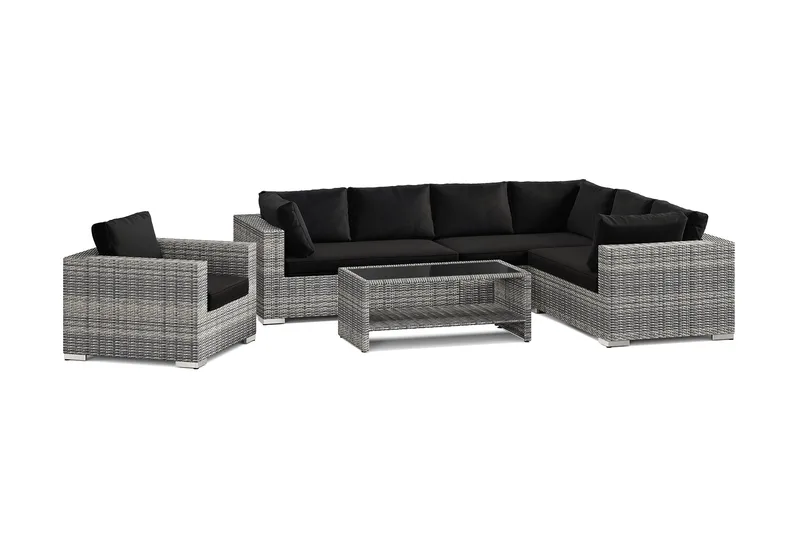 Bahamas utomhus L-soffa vänster 7-sits med fåtölj och bord med hylla - Grå - Products - Utemöbler & utemiljö - Loungemöbler - Loungeset & loungegrupp