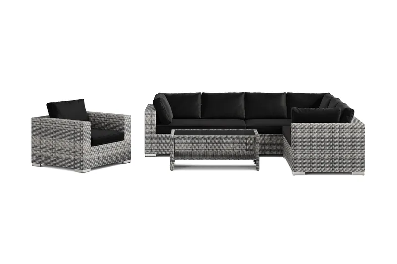 Bahamas utomhus L-soffa vänster 7-sits med fåtölj och bord med hylla - Grå - Products - Utemöbler & utemiljö - Loungemöbler - Loungeset & loungegrupp