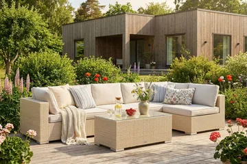 Bahamas utomhus loungegrupp 6-sits med vändbar schäslong och bord - Beige - Products - Utemöbler & utemiljö - Loungemöbler - Loungeset & loungegrupp