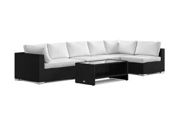 Bahamas utomhus loungegrupp 6-sits med vändbar schäslong och bord med hylla, Svart