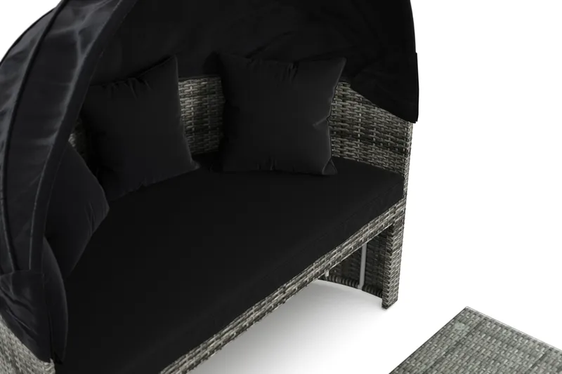 Florens Rund dubbel Solsäng med tak - Soffbord med glasskiva i konstrotting - Grå - Products - Utemöbler & utemiljö - Loungemöbler - Solbädd